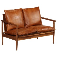 vidaXL Set Divani 2 pz in Vera Pelle e Legno Massello d'Acacia Marrone