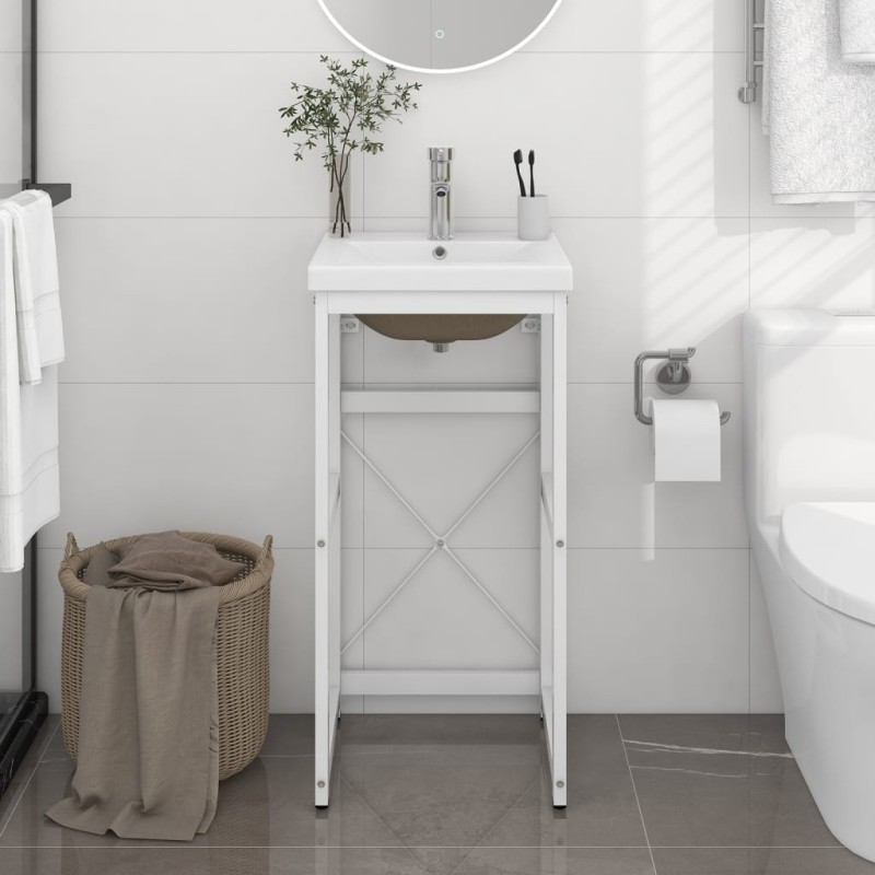 vidaXL Telaio per Lavabo da Bagno con Lavabo Integrato Bianco in Ferro vidaXL Telaio per Lavabo da Bagno con Lavabo Integrato Bianco in Ferro