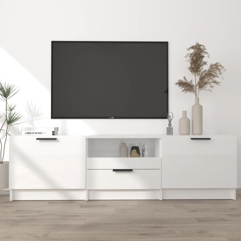 Mobile Porta TV Bianco Lucido 140x35x40 cm in Legno Multistrato Mobile Porta TV Bianco Lucido 140x35x40 cm in Legno Multistrato