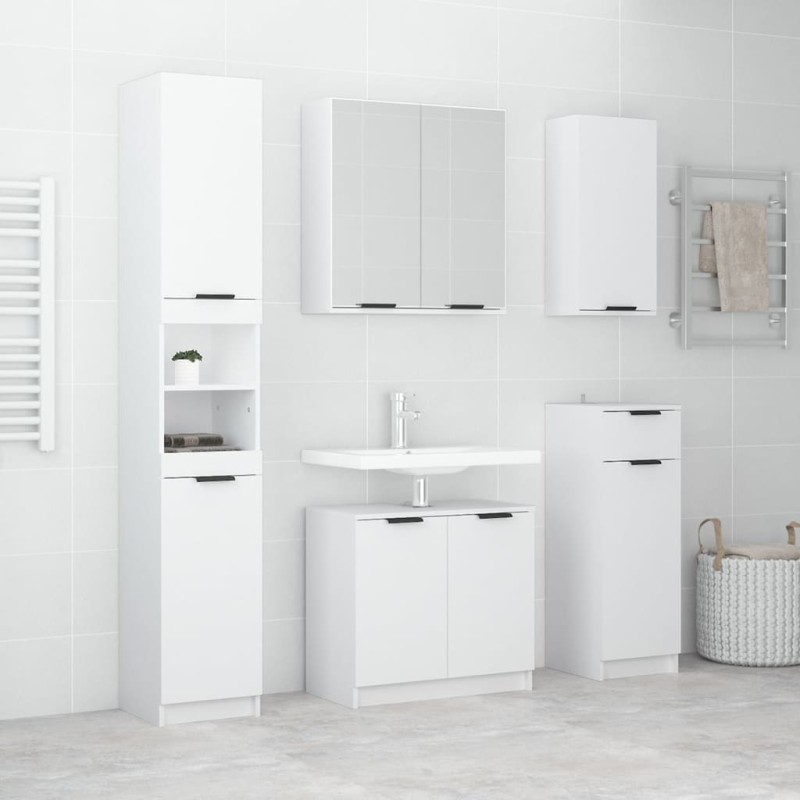 vidaXL Set di Mobili da Bagno 5 pz Bianco in Legno Multistrato vidaXL Set di Mobili da Bagno 5 pz Bianco in Legno Multistrato