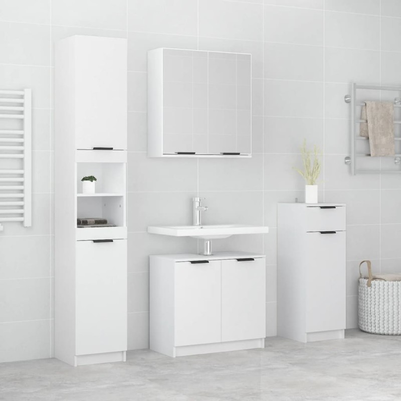 vidaXL Set di Mobili da Bagno 4 pz Bianco in Legno Multistrato vidaXL Set di Mobili da Bagno 4 pz Bianco in Legno Multistrato