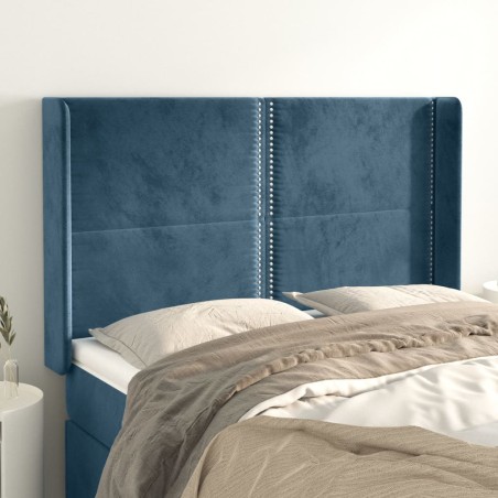 vidaXL Testiera ad Orecchio Blu Scuro 147x16x118/128 cm in Velluto