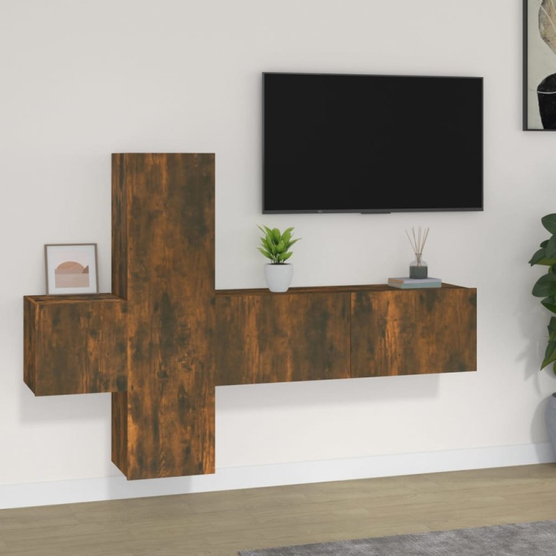 vidaXL Set Mobili Porta TV 3 pz Rovere Fumo in Legno Multistrato vidaXL Set Mobili Porta TV 3 pz Rovere Fumo in Legno Multistrato