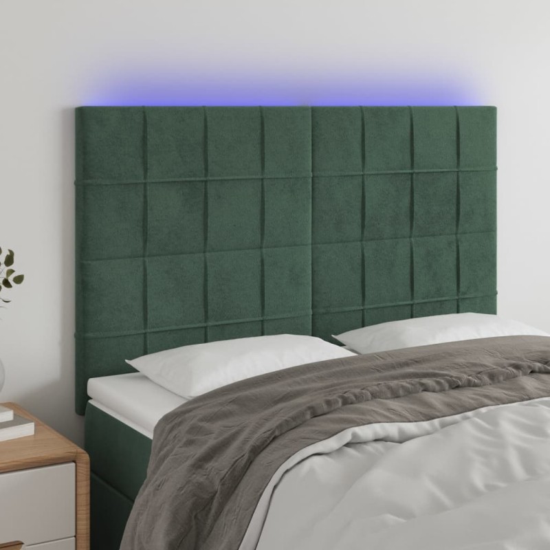 vidaXL Testiera a LED Verde Scuro 144x5x118/128cm in Velluto vidaXL Testiera a LED Verde Scuro 144x5x118/128cm in Velluto