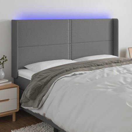 vidaXL Testiera a LED GrigioScuro 163x16x118/128cm inTessuto