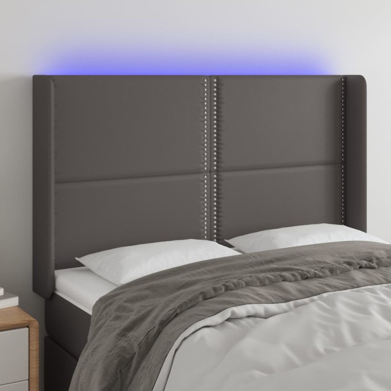 vidaXL Testiera a LED Grigio 147x16x118/128cm in Similpelle