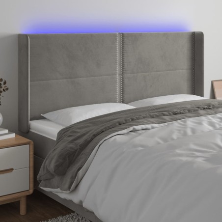vidaXL Testiera a LED Grigio Chiaro 163x16x118/128 cm in Velluto