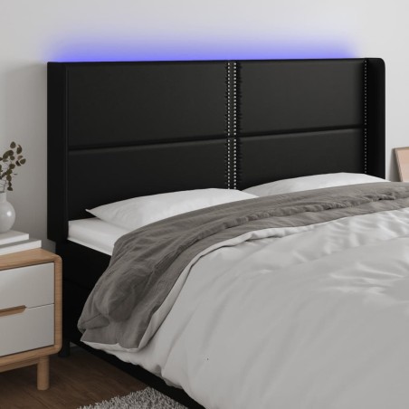 vidaXL Testiera a LED Nera 203x16x118/128 cm in Similpelle