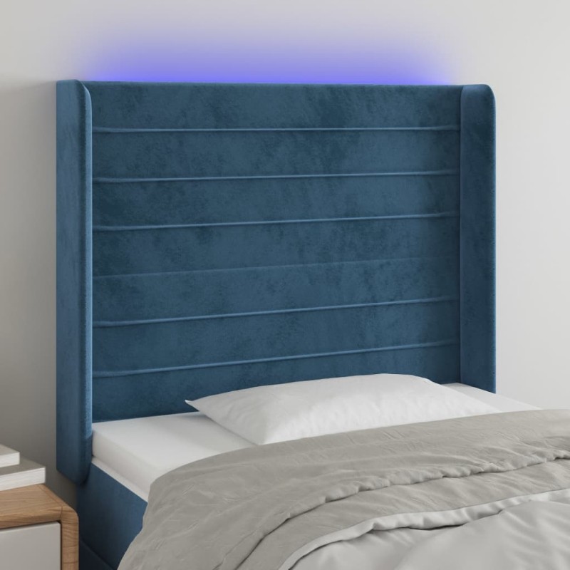 vidaXL Testiera a LED Blu Scuro 83x16x118/128 cm in Velluto vidaXL Testiera a LED Blu Scuro 83x16x118/128 cm in Velluto