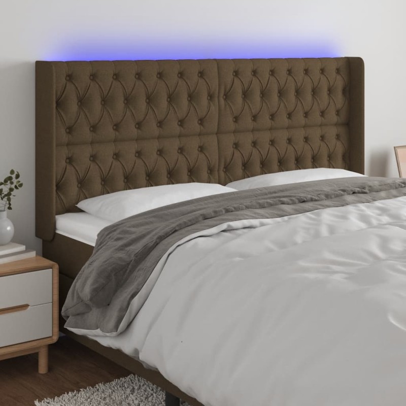 vidaXL Testiera a LED Marrone Scuro 203x16x118/128 cm in Tessuto