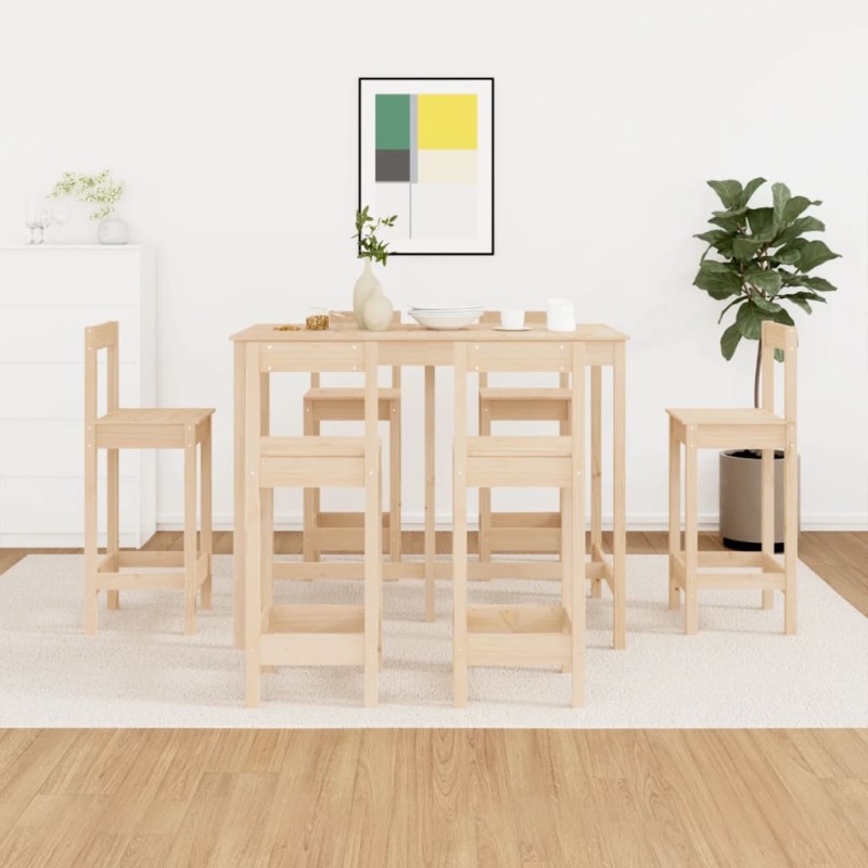 vidaXL Set da Bar 7 pz in Legno Massello di Pino vidaXL Set da Bar 7 pz in Legno Massello di Pino