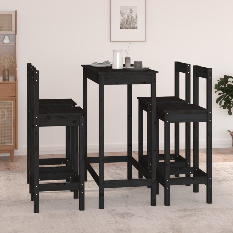 vidaXL Set da Bar 5 pz Nero in Legno Massello di Pino vidaXL Set da Bar 5 pz Nero in Legno Massello di Pino