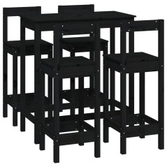 vidaXL Set da Bar 5 pz Nero in Legno Massello di Pino