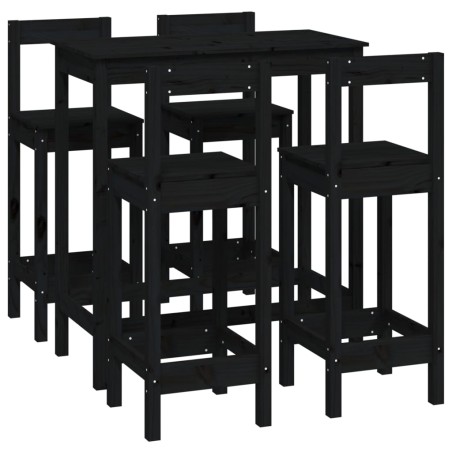 vidaXL Set da Bar 5 pz Nero in Legno Massello di Pino