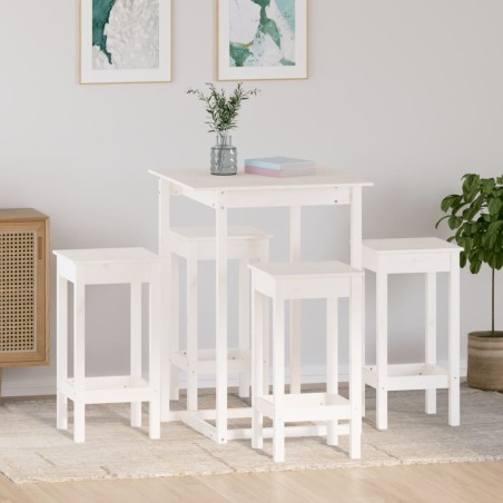vidaXL Set da Bar 5 pz Bianco in Legno Massello di Pino