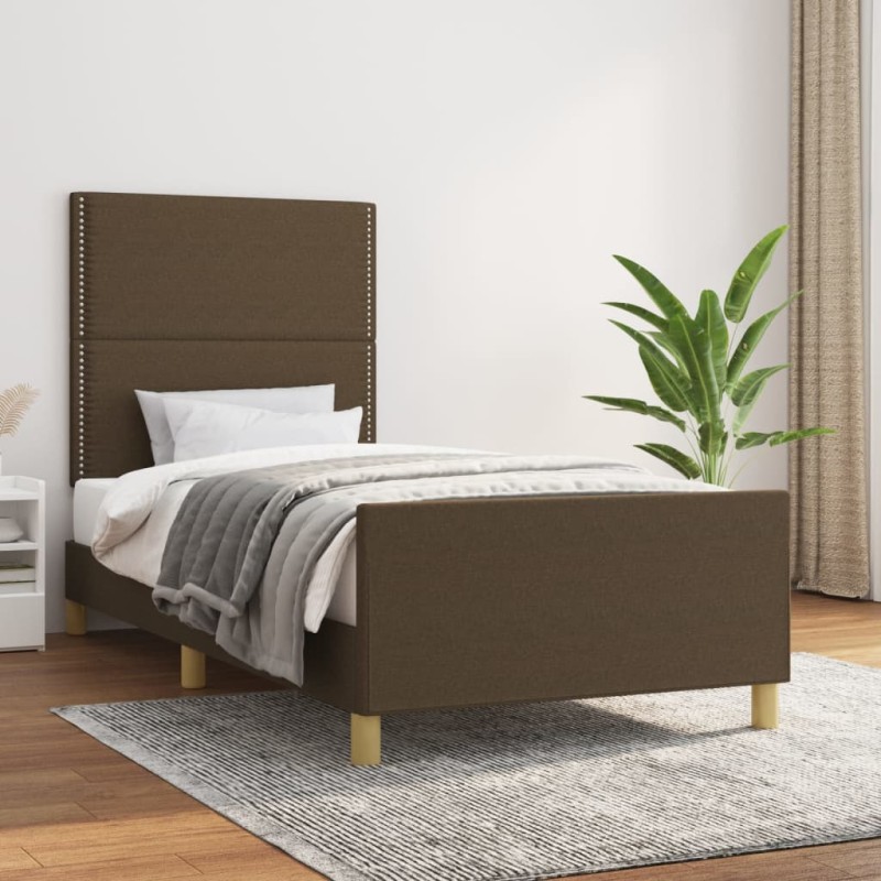 vidaXL Giroletto senza Materasso Marrone Scuro 90x190 cm Tessuto vidaXL Giroletto senza Materasso Marrone Scuro 90x190 cm Tessuto