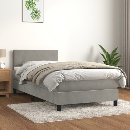 vidaXL Giroletto a Molle con Materasso Grigio Chiaro 100x200cm Velluto
