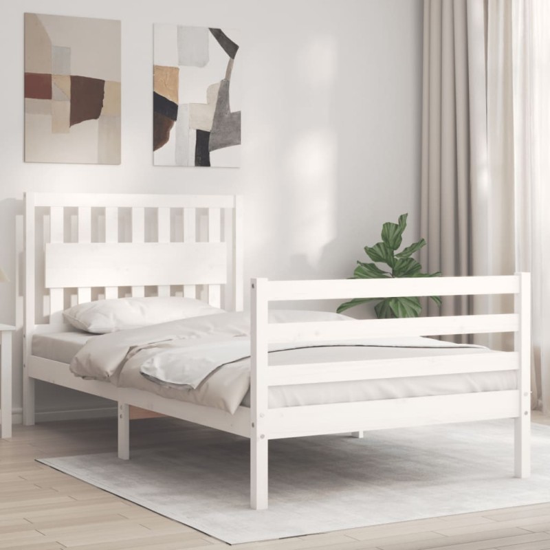 vidaXL Giroletto con Testiera Bianco 100x200 cm in Legno Massello vidaXL Giroletto con Testiera Bianco 100x200 cm in Legno Massello