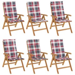 vidaXL Sedie da Giardino Reclinabili con Cuscini 6 pz in Legno di Teak