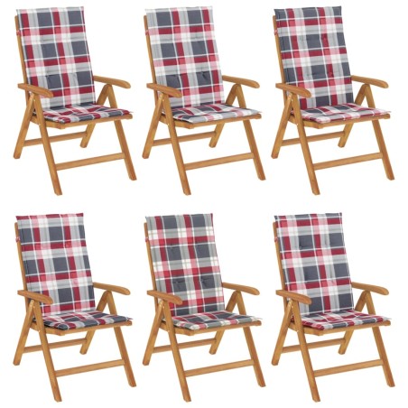 vidaXL Sedie da Giardino Reclinabili con Cuscini 6 pz in Legno di Teak