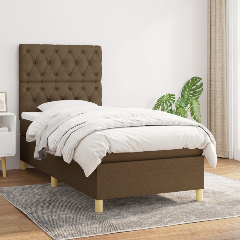 vidaXL Giroletto a Molle con Materasso Marrone Scuro 80x200 cm Tessuto vidaXL Giroletto a Molle con Materasso Marrone Scuro 80x200 cm Tessuto