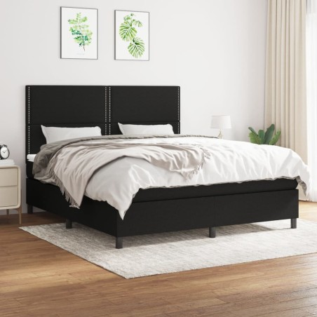 vidaXL Giroletto a Molle con Materasso Nero 160x200 cm in Tessuto