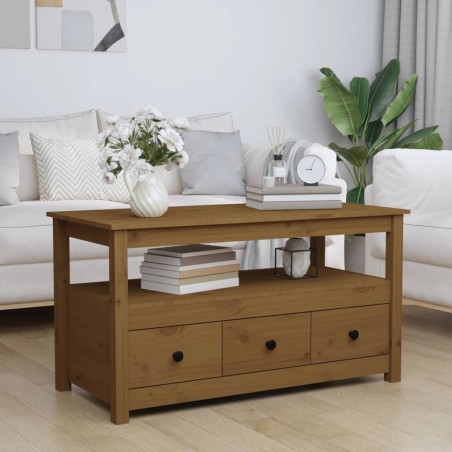 Tavolino da Salotto Miele 102x49x55cm in Legno Massello di Pino