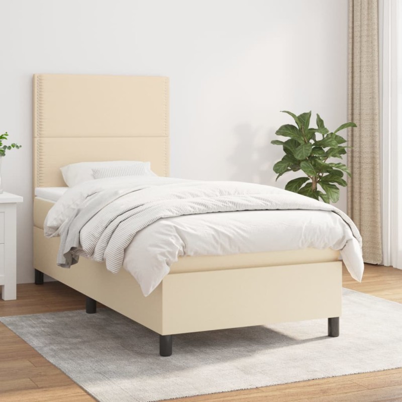 vidaXL Giroletto a Molle con Materasso Crema 80x200 cm inTessuto vidaXL Giroletto a Molle con Materasso Crema 80x200 cm inTessuto