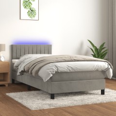 vidaXL Letto a Molle Materasso e LED Grigio Chiaro 80x200 cm Velluto