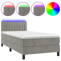 vidaXL Letto a Molle Materasso e LED Grigio Chiaro 80x200 cm Velluto