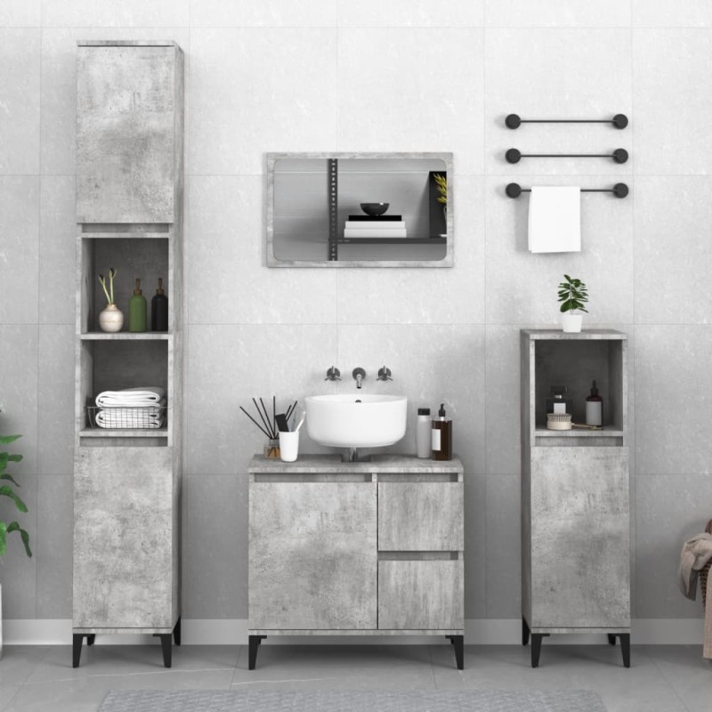 vidaXL Set di Mobili da Bagno 3 pz Grigio Cemento in Legno Multistrato vidaXL Set di Mobili da Bagno 3 pz Grigio Cemento in Legno Multistrato
