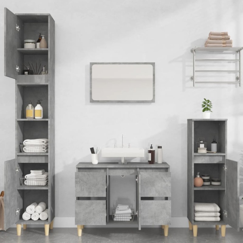 vidaXL Set Mobili da Bagno 3 pz Grigio Cemento in Legno Multistrato vidaXL Set Mobili da Bagno 3 pz Grigio Cemento in Legno Multistrato