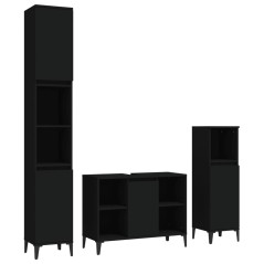 vidaXL Set Mobili da Bagno 3 pz Nero in Legno Multistrato