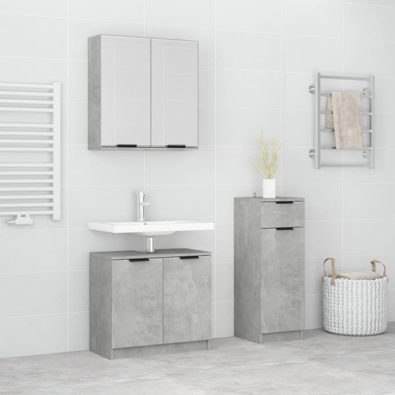 vidaXL Set di Mobili da Bagno 3 pz Grigio Cemento in Legno Multistrato vidaXL Set di Mobili da Bagno 3 pz Grigio Cemento in Legno Multistrato