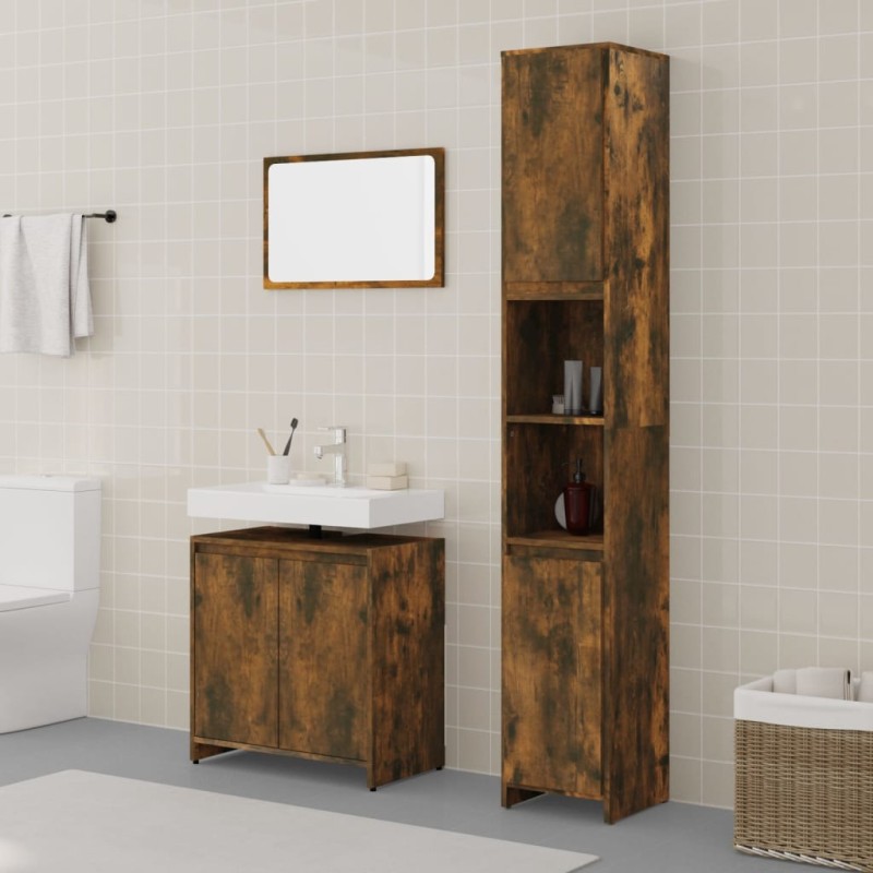 vidaXL Set Mobili da Bagno 3 pz Rovere Fumo in Legno Multistrato vidaXL Set Mobili da Bagno 3 pz Rovere Fumo in Legno Multistrato