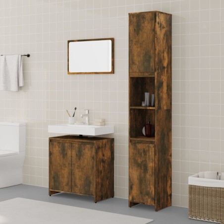 vidaXL Set Mobili da Bagno 3 pz Rovere Fumo in Legno Multistrato