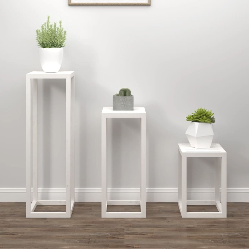 vidaXL Set Supporti per Piante 3 pz Bianco in Legno Massello di Pino vidaXL Set Supporti per Piante 3 pz Bianco in Legno Massello di Pino
