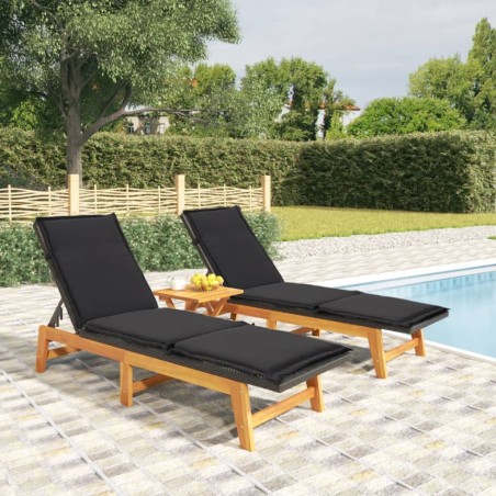 vidaXL Sdraio con Cuscini 2pz Polyrattan e Legno Massello di Acacia 