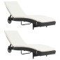 vidaXL Lettini Prendisole 2 pz con Ruote Cuscini in Polyrattan Nero vidaXL Lettini Prendisole 2 pz con Ruote Cuscini in Polyrattan Nero