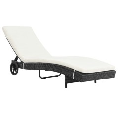 vidaXL Lettini Prendisole 2 pz con Ruote Cuscini in Polyrattan Nero