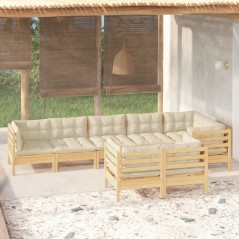 vidaXL Set Divani da Giardino 8 pz con Cuscini Crema in Massello di Pino