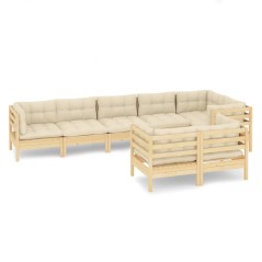 vidaXL Set Divani da Giardino 8 pz con Cuscini Crema in Massello di Pino