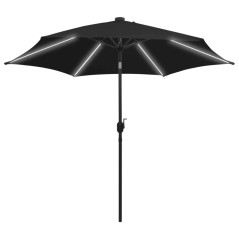 vidaXL Ombrellone con Luci a LED e Palo Alluminio 300 cm Nero