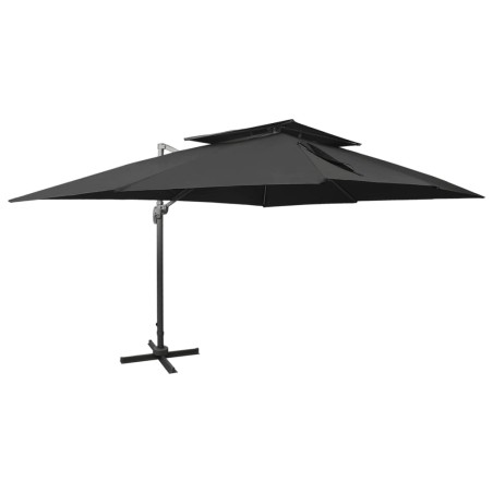 vidaXL Ombrellone a Sbalzo con Doppia Copertura 400x300 cm Nero