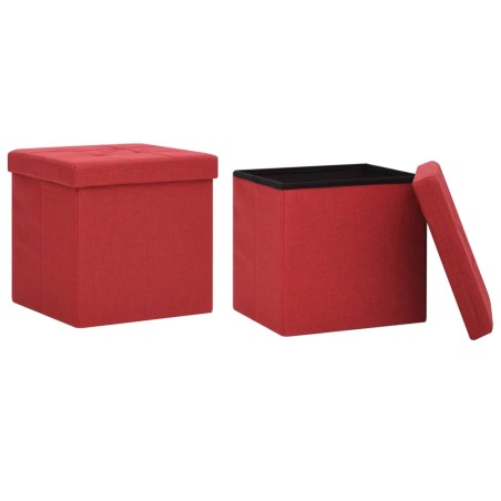 vidaXL Sgabelli con Contenitore Pieghevoli 2 pz Rosso Vino Simil Lino
