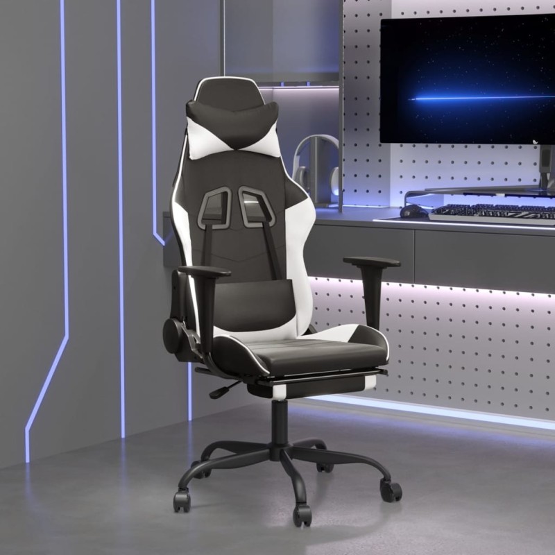 vidaXL Sedia Gaming Massaggiante Poggiapiedi Nero e Bianco Similpelle vidaXL Sedia Gaming Massaggiante Poggiapiedi Nero e Bianco Similpelle