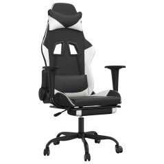 vidaXL Sedia Gaming Massaggiante Poggiapiedi Nero e Bianco Similpelle