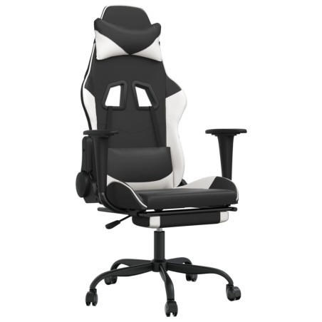 vidaXL Sedia Gaming Massaggiante Poggiapiedi Nero e Bianco Similpelle
