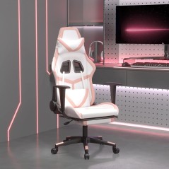 vidaXL Sedia da Gaming Massaggio Poggiapiedi Bianco e Rosa Similpelle