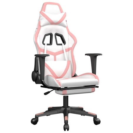 vidaXL Sedia da Gaming Massaggio Poggiapiedi Bianco e Rosa Similpelle